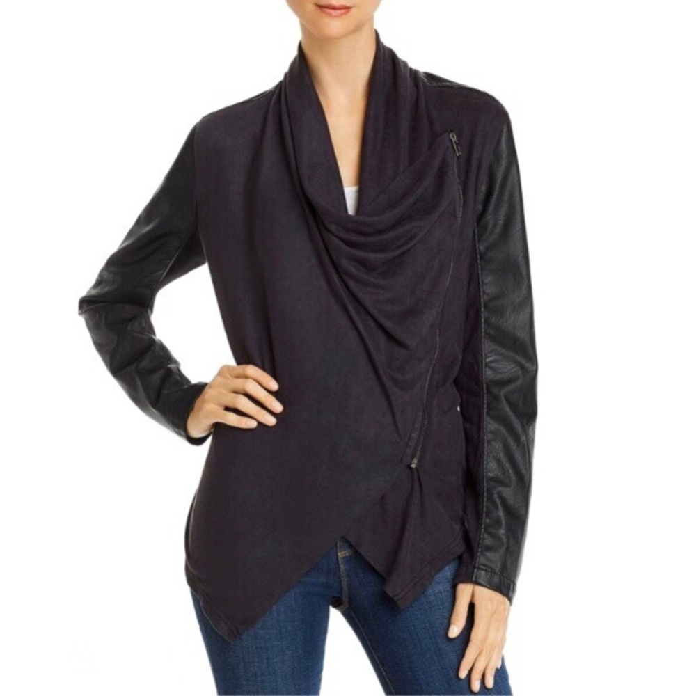 BlankNYC Black Faux Suede Drape Front Jacket NWT